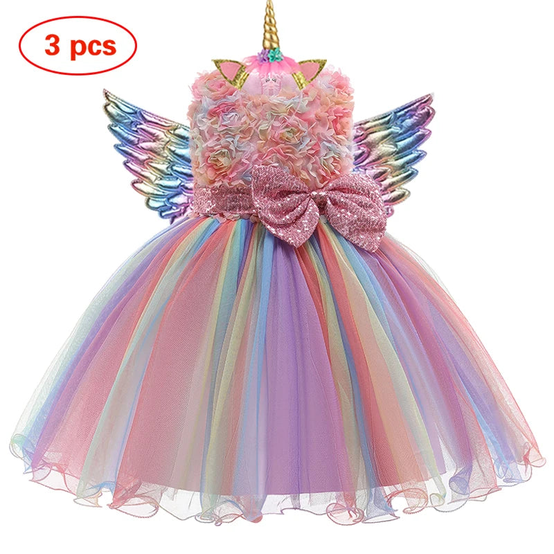 New 3pcs Girls Dress Pastel Rainbow Princess