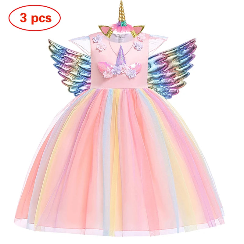 New 3pcs Girls Dress Pastel Rainbow Princess