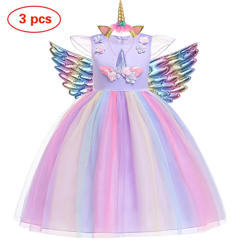 New 3pcs Girls Dress Pastel Rainbow Princess