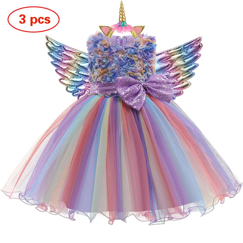 New 3pcs Girls Dress Pastel Rainbow Princess