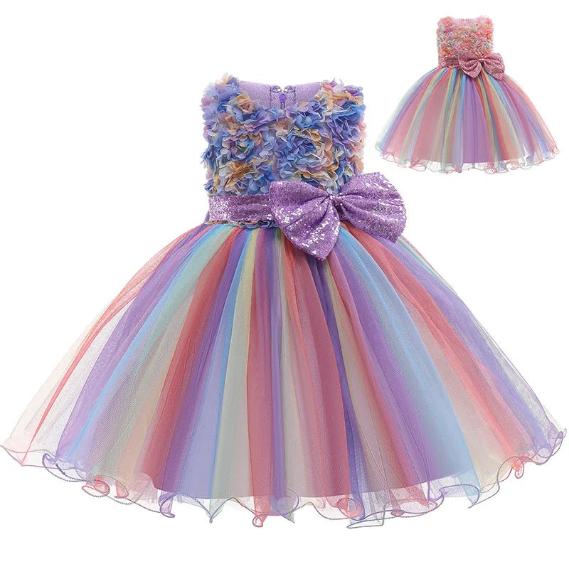 New 3pcs Girls Dress Pastel Rainbow Princess