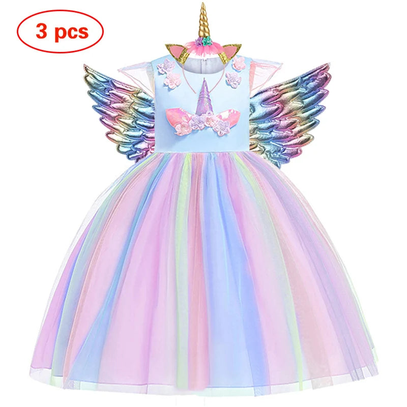 New 3pcs Girls Dress Pastel Rainbow Princess