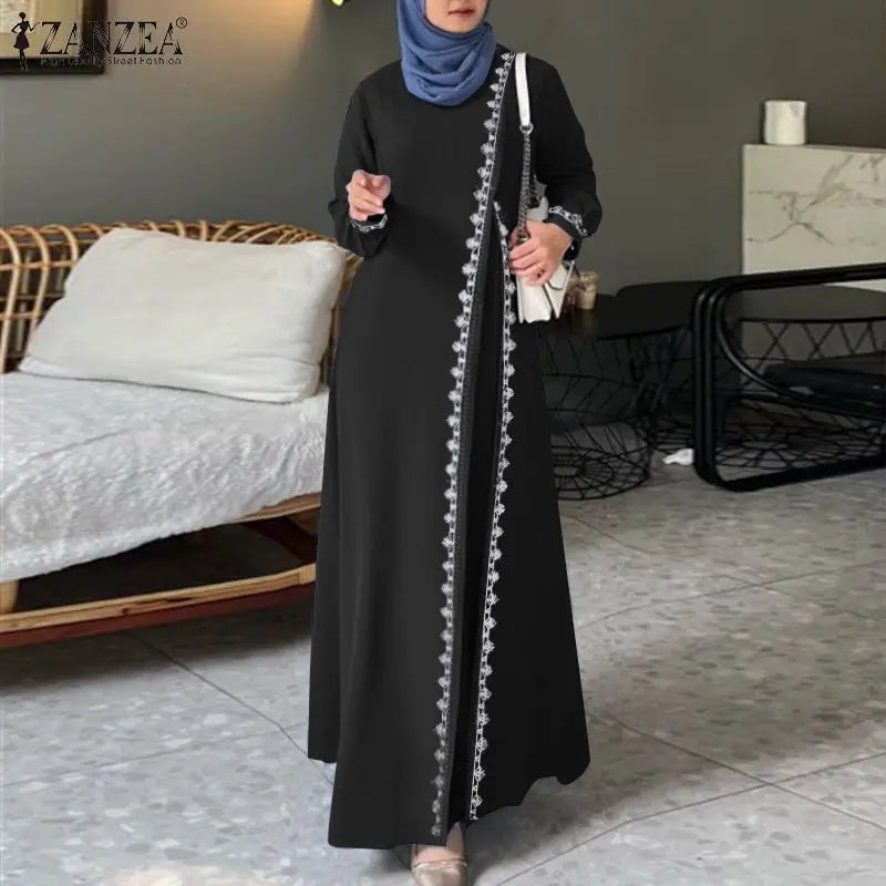 Lace Crochet Maxi Abaya Elegant Loose