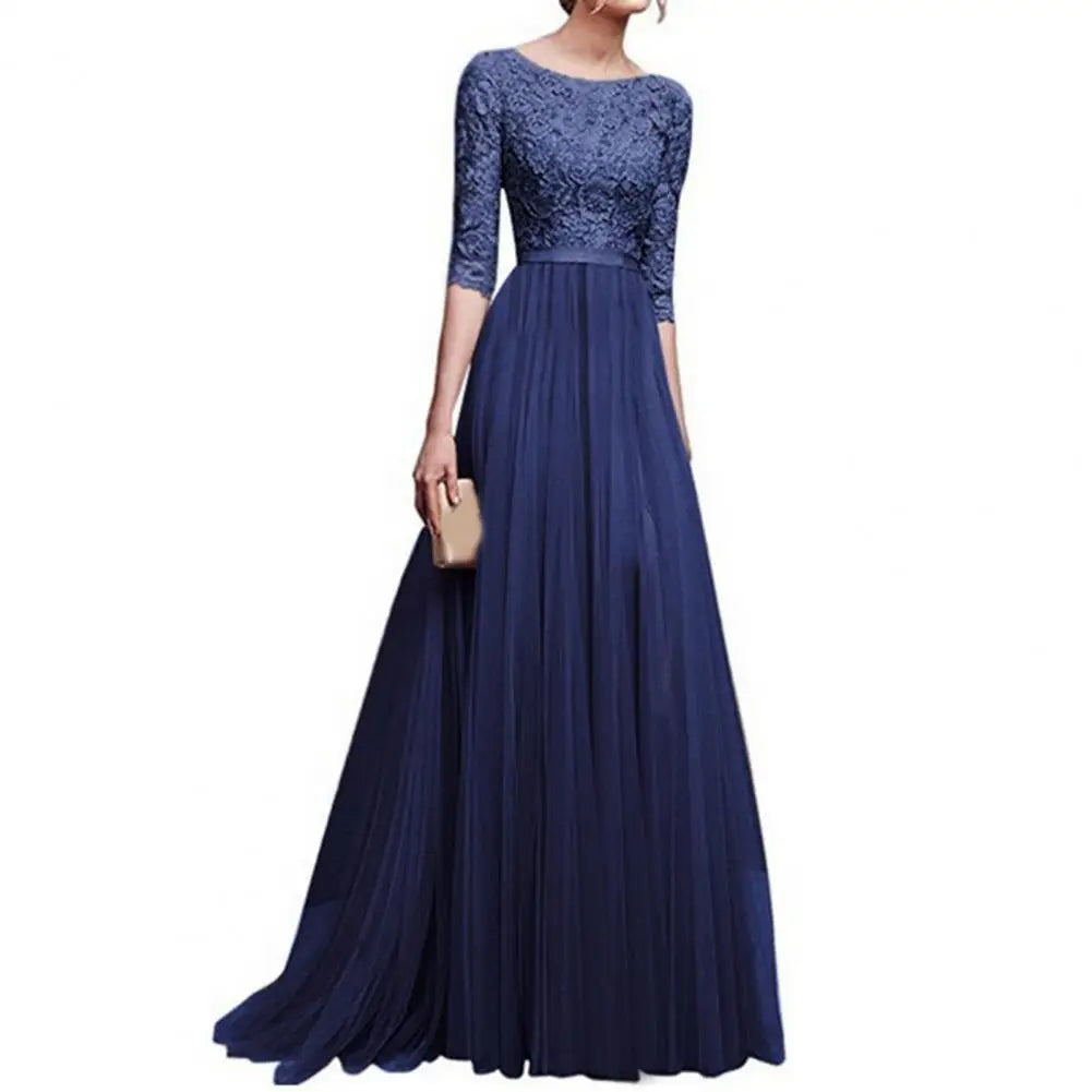 Women Maxi Dress Elegant Lace Flower Embroidered