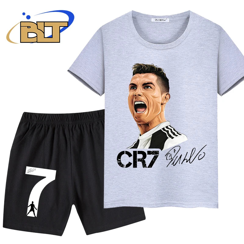 Ronaldo printed children's T-shirt suit casual shorts