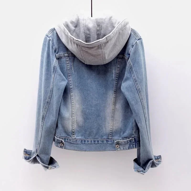 Denim Hooded Button Jacket