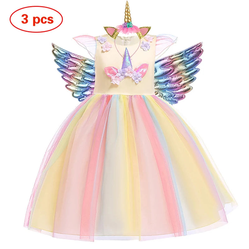 New 3pcs Girls Dress Pastel Rainbow Princess