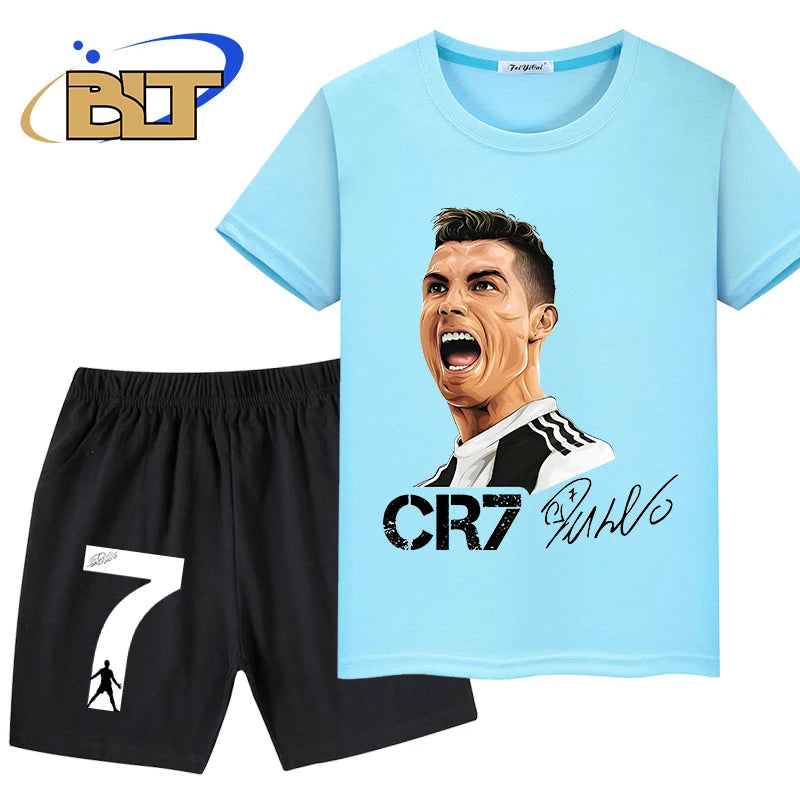 Ronaldo printed children's T-shirt suit casual shorts