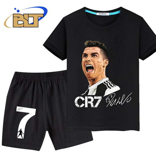 Ronaldo printed children's T-shirt suit casual shorts