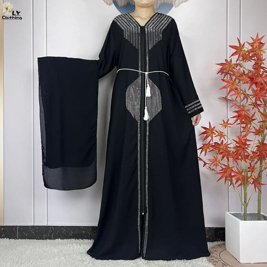 Long Sleeved Chiffon Diamond Abaya