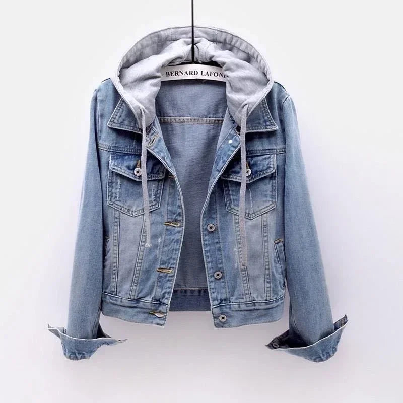 Denim Hooded Button Jacket