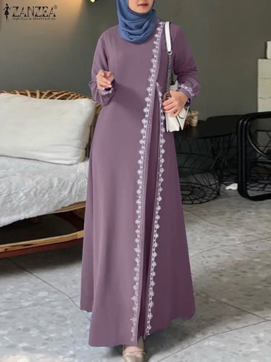 Lace Crochet Maxi Abaya Elegant Loose