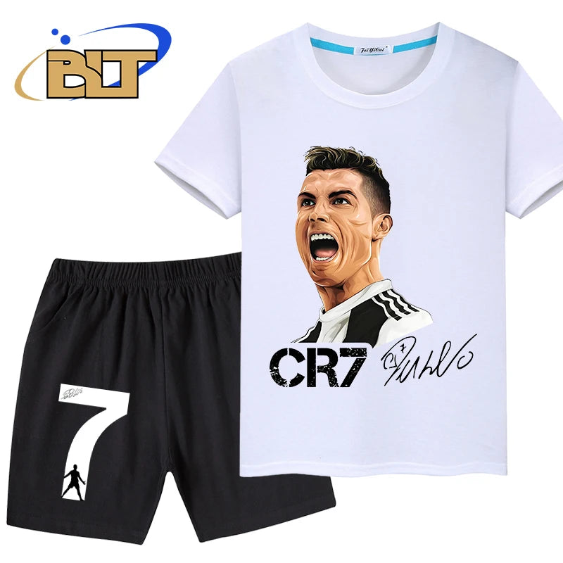 Ronaldo printed children's T-shirt suit casual shorts