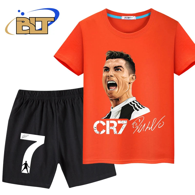 Ronaldo printed children's T-shirt suit casual shorts