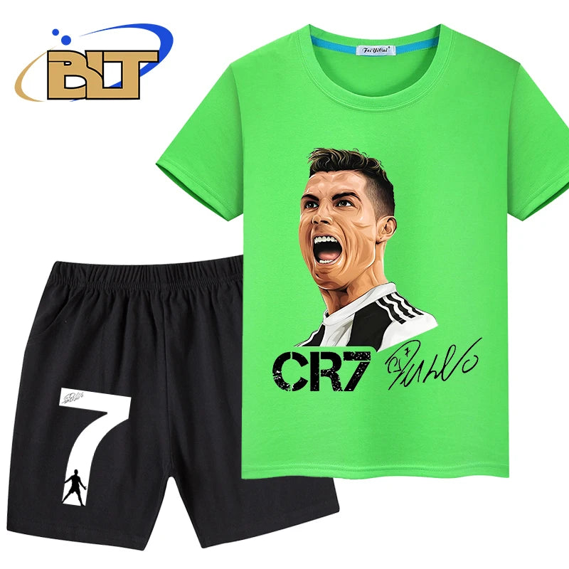 Ronaldo printed children's T-shirt suit casual shorts