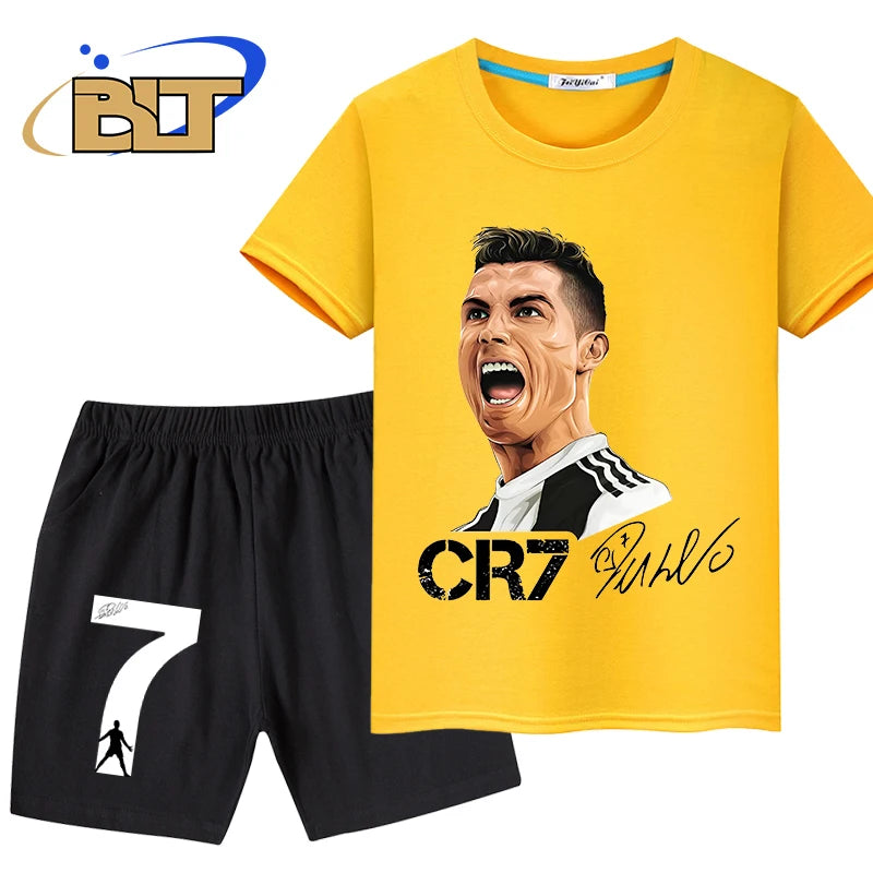 Ronaldo printed children's T-shirt suit casual shorts