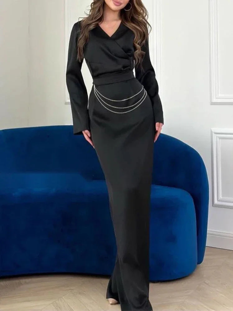 Satin Dress With Belt